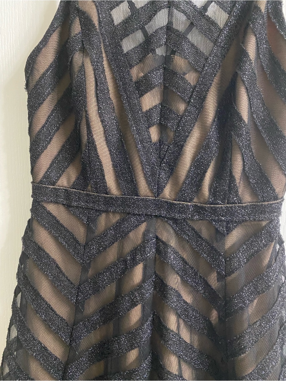 BCBGMAXAZRIA Metallic BlackTulle Chevron High-Low Evening Fairy Dress Elegant 0 - Picture 5 of 16